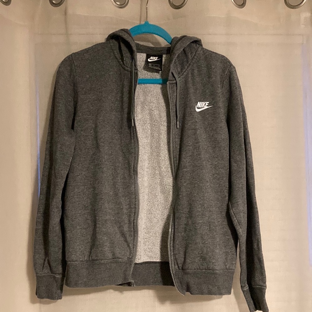 Heather grey Nike zip up hoodie.